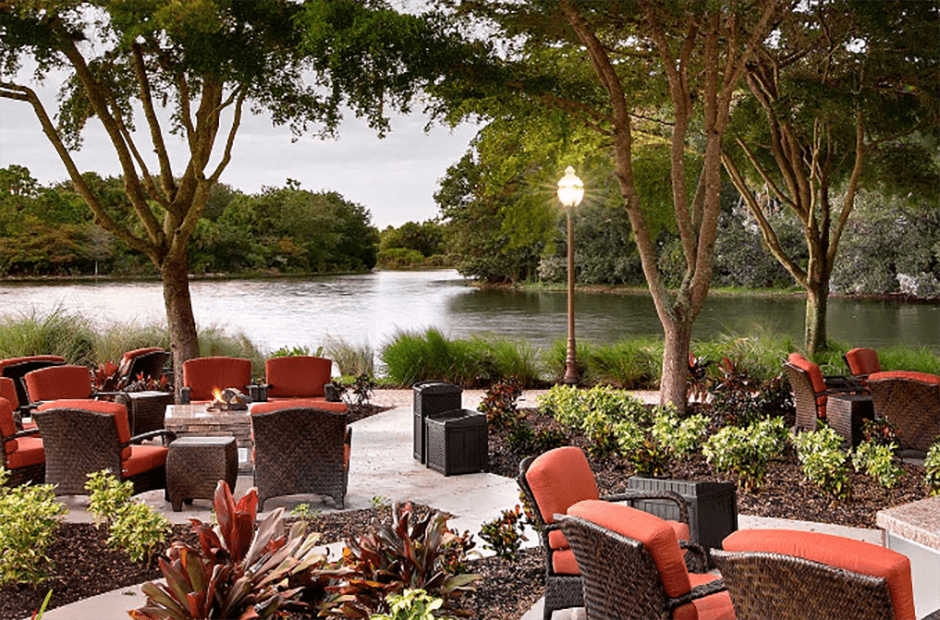 Patio area by the water